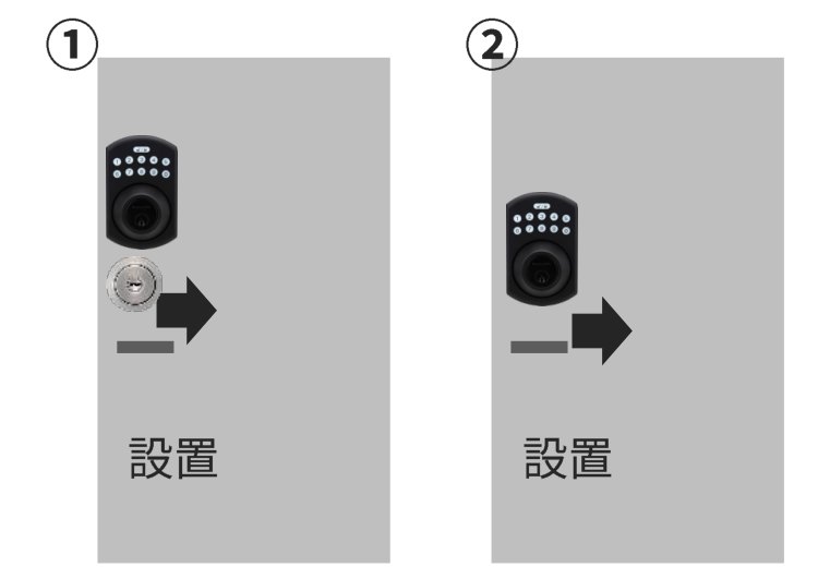 500i：既製品の錠前の上部に設置する例と、錠前を取り外して設置する例